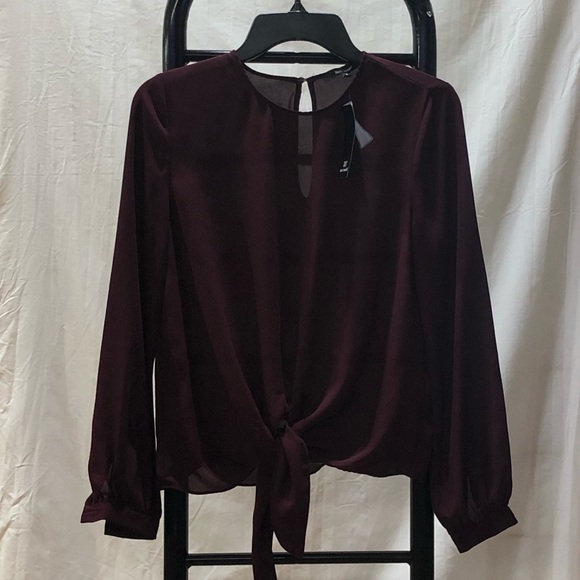 Burgundy ladies size small tie front dress blouse - Picture 1 of 5